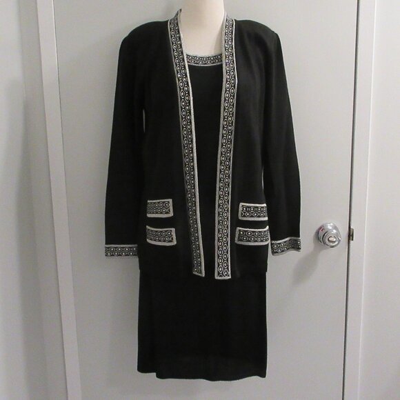 San Remo Laura Knits Women’s 3 Pc Suit Twin Set & Skirt Sz Small/Petite Black - Picture 1 of 16